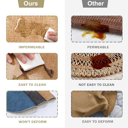 KERYCHIN 4 Round Leather Place Mats(38cm) + 4 Coasters(10cm) Set, Heat-Resistant 212°F Placemats, Non-Slip ＆ Wipeable, Dual-Sided Kitchen Accessories for Home, Outdoor Dining Table, (Beige/Cream) - Image 5