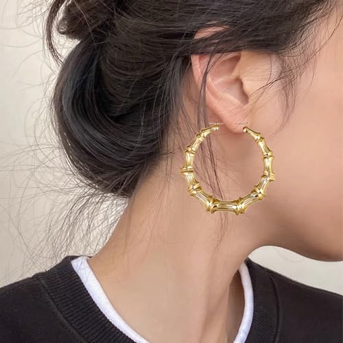 Bamboo 90s Babygirl Big Gold Chunky Hoop Earrings - Large Round Circle Dangle Exaggerated Jewelry Gift for Women2