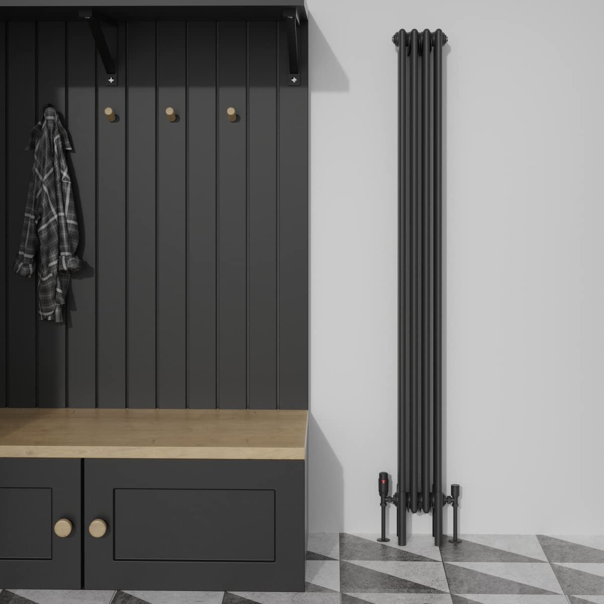 Warmehaus Traditional Cast Iron Style Black Quadruple Column Vertical Tall Radiator 1800x200mm Perfect for Bathrooms, Kitchen, Living Room