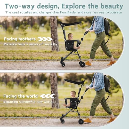 Image of Baby Travel Stroller, Lightweight 2.7 kg, Portable Compact Umbrella Stroller for Toddler, Airplane Travel, Removable Seat, Black, 25 kg Capacity