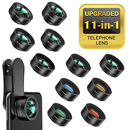 Bamoer Lenti Smartphone,11 in 1 Kit Obiettivo,Lente grandangolare,Obiettivo Macro,fisheye, caleidoscopio,Quattro filtri di Colore/CPL/Flow/Star/Filtro Radiale,per iPhoneAndroid ed Altri Smartphone