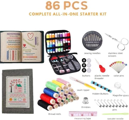 BEBIR New DIY Embroidery Stitch Book Kit,Gift for Craft Lovers,Includes Illustrated Guide to 106 Universal Embroidery Stitches with Free Tutorials and 86-Piece Sewing Tool Kit — view 2