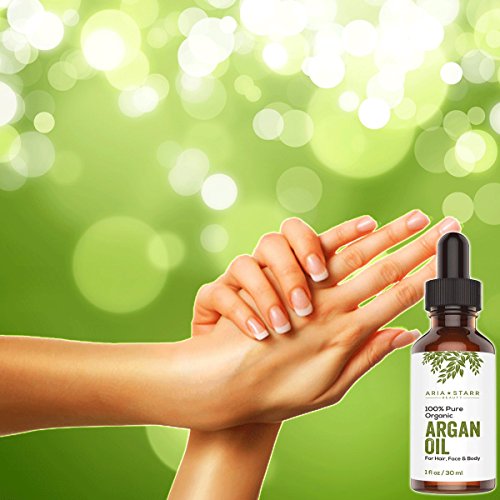 Aria Starr Beauty Organic Argan Oil For Hair, Skin, Face, Nails, Beard & Cuticles - Best 100% Pure Moroccan Anti Aging, Anti Wrinkle Beauty Secret, Cold Pressed Moisturizer 1Oz #TOP3
