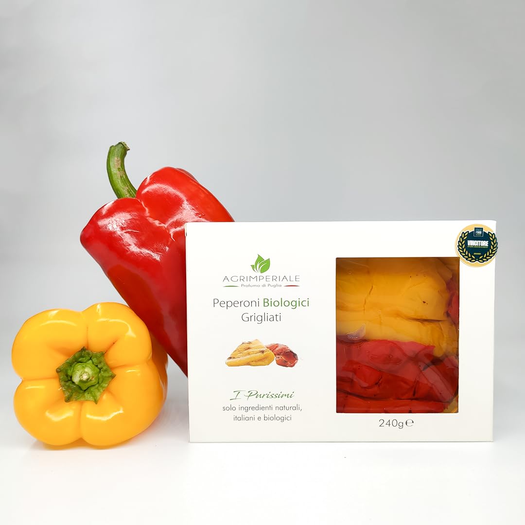 Peperoni Pugliesi Biologici Grigliati 3 pz 240 g - Linea "I Purissimi", solo ingredienti Biologici, Naturali e Italiani.