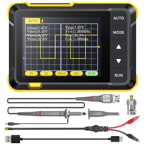 Eletalker 2 in 1 Handheld Oscilloscope Kit 1000mAh Portable Mini Digital Oscilloscope 2.8inch Screen Professional DSO152 Small Oscilloscope 2.5MS/s Sampling Rate 200KHz Bandwidth for Measure Waveform