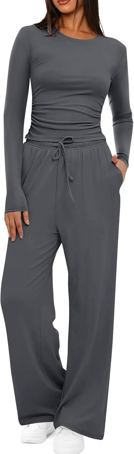 Ensemble de détente 2 pièces pour femmes haut ajusté et pantalon large en taille XXL
