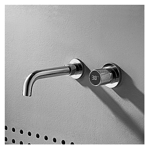 Robinet lavabo mural laiton double commande mitigeur affichage numérique noir
