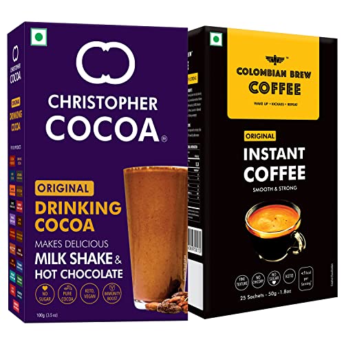 Colombian Brew Pure Instant Coffee Powder, Strong 50g, Christopher Cocoa, Drinking Chocolate Cocoa Powder, Dark No Sugar, 100g For Rs. 149 @ 39% off