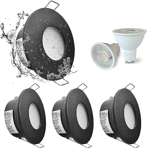 Spot LED encastré de plafond 5W blanc chaud 3000K douille GU10 lot de 4 spots noirs