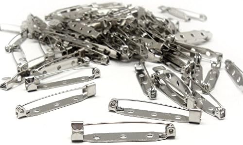 100 Pcs Silver 32mm Tone Brooch Back Bar Pins Findings