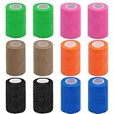 Clooflar 12 Pack Self Adhesive Bandage Wrap,3" X 5 Yards Multi-Colored Elastic Cohesive Bandage for Sports,Wrist,Ankle,Vet Wrap,Grip Tape