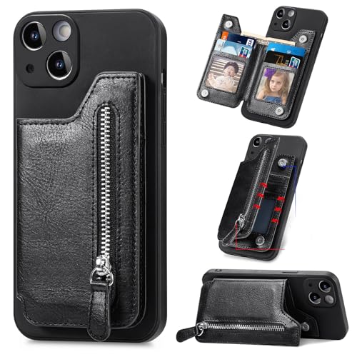Rfvzubemok Compatible with Samsung Galaxy J1 Ace J110M Case,Compatible with Samsung Galaxy J1 Ace J110M Zipper Card Slots Magnet Kickstand Phone Case Black