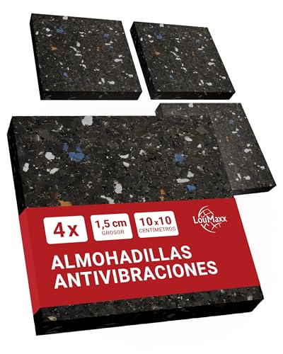 Alfombrilla Antivibración para Lavadora LouMaxx | Juego de 4 Piezas 10cmx10cm | Base para Lavadora - 1,5 cm de grosor.