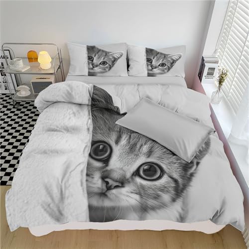 Funda Nórdica Cama 105 Estampado Gato Funda Nordica 180 X 220 Cm, Animales En 3D Juego De Cama Estampado 3D con Fundas Nórdica Microfibra Suave con Cremallera Y 2 Fundas De Almohada 50X75 Cm