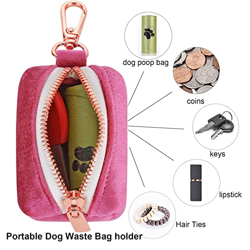 Image of ARING PET Dog Poop Bag Holder, Velvet Doggy Waste Bag Dispenser Attach to Any Leashes, Portable Washable Pet Waste Pouch Dispenser with Metal Zipper