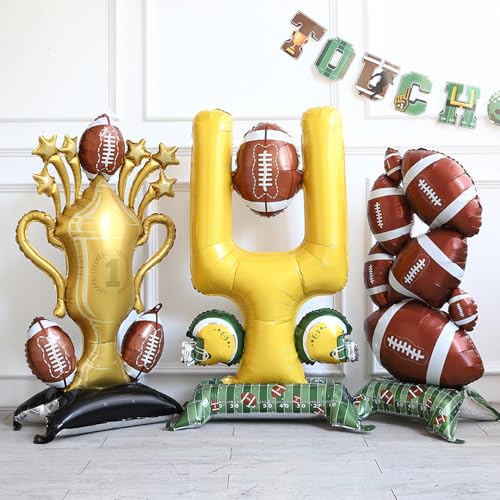 3Pcs Giant Football Party Supplies Kit - Goal Post Self Standing Balloon Set for Tailgate Celebrations Birthday Touch Down Rugby Super Bowl Sport Football Party Decorations