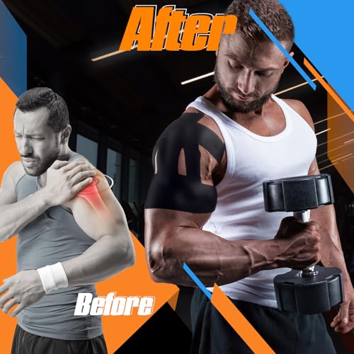 20 Count Kinesiology Tape for Shoulder Pain Relief Pre Cut Sports Waterproof Breathable Enhance Elastic Kinesiology Athletic Tape for Shoulder Support and Muscle Sports