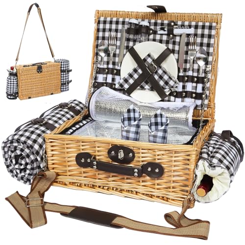 HYBDAMAI Picnic Basket for 2 with Blanket, Willow Picnic Basket