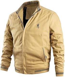 Chaqueta de algodón para hombre con cuello alto Bro.w_ning Zip Casual Suelta Primavera/Otoño Chaqueta de Color Sólido
