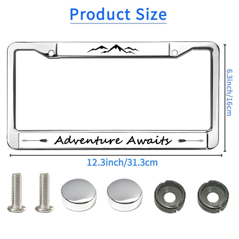 Image of Mount Adventure Spirit License Plate Frame for Veterans Adventure Awaits License Plate Frame Slim Christian