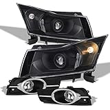 AKKON - For 2011 2012 2013 2014 Chevy Cruze Black Projector Headlights + Fog light Assebmy (Driver+Passenger Side Replacement)