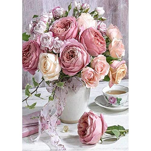 QUIIEOSKIA Diamond Painting Adulte, 5D Fleurs Diamant L'art Kits DIY, pour Murale Décoration, Broderie Diamant Kit Maison Décor 30X40cm