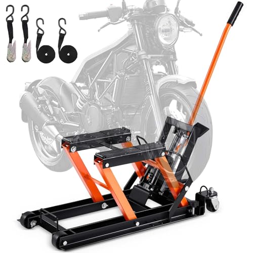 VEVOR Hydraulic Motorcycle Lift Jack 1500 LBS Capacity ATV Scissor Lift Jack Portable Motorcycle Lift Table with 4 Wheels Hydraulic Foot-Operated Hoist Stand for Motorcycle ATV UTV Powersports