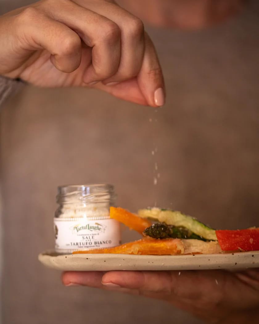 TartufLanghe White Truffle Salt with Guérande Grey Sea Salt and Real Truffle Slices - Gourmet Italian Finishing Seasoning for Pasta, Risotto, Steak, Popcorn, Vegetables - 1.06 oz (Pack of 1)