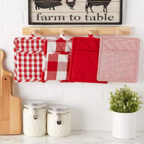 Dii Gingham Check Kitchen Collection, Red, Potholder Set #TOP4