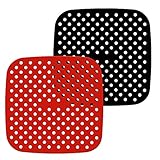 Diseño antiadherente: 21,6 cm cuadrados, reutilizables, los revestimientos para freidora de aire fueron diseñados para proteger tu cesta de freidora de aire y evitar que los alimentos se peguen. Nuestras alfombrillas de silicona para freidora de aire te ahorran dinero en papel de pergamino de un solo uso o una cesta de freidora de aire de repuesto cuando el revestimiento se descascarilla o se desgasta.