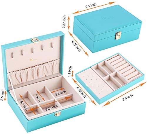 Voova Jewelry Box Organizer for Women Girls, 2 Layer Large Men Jewelry Storage Case, PU Leather Display Jewellery Holder with Removable Tray for Necklace Earrings Rings Bracelets, Gift, Teal/Lake Blue by Voova - Image 6