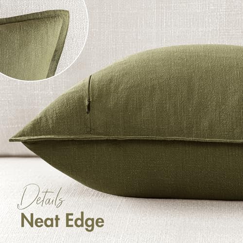 Image of 18x18 Inch Set of 2 Decorative Linen Solid Throw Pillow Covers Boho Accent Farmhouse Pillowcases Modern Netural Spring Home Decor for Couch Sofa Living Room Bed,Olive Green