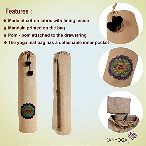 Image of Yoga Mat Cover Bag | Cotton Exercise Fitness Durable | Mat Carry Bag Cover Only with Strong Shoulder Straps | Yoga Mat Bag for Men & Women (Beige & Blue, L 74 X W 25 Cm)