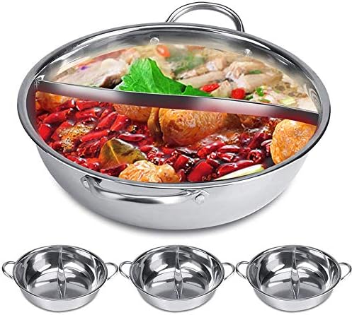 Hot Pot Cooker, 30/32 cm Mandarin Duck Pot Kitchen Casserole Soup Cooking Tool Stainless Steel Dual Hot Pot Induction Hob Shabu (30CM)