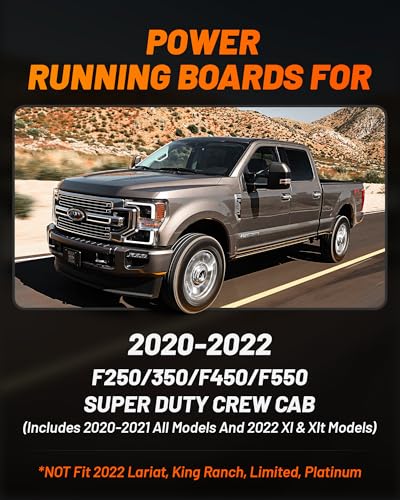 Image of WOLFBOX Power Running Boards for 2020-2022 F250 /F350 /F450 /F550 Super Duty Crew Cab, Automatic Electric Retractable Side Steps with LED Lights (Not Fit 2022 Lariat,King Ranch,Limited,Platinum)