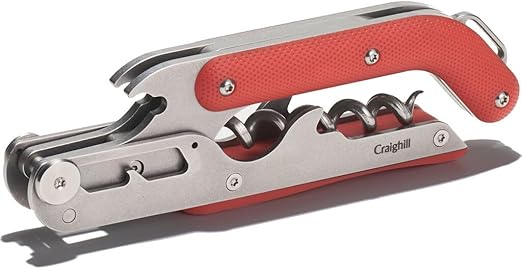 Craighill Best Wine Key - Sommelier Designed Stainless Steel Wine Opener with Corkscrew, Foil Cutter, and Crown Cap Bottle Opener, Heavy Duty - Matte Red