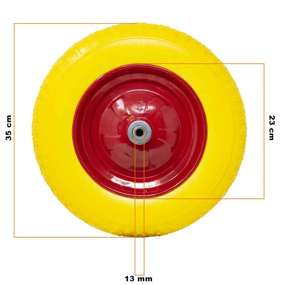 Bakaji Ruota Piena in Poliuretano Giallo Antiforatura per Carriola Battistrada Scolpito Diametro 35cm Larghezza 9cm 3.50-8 Cerchio in Acciaio con Asse da 210 mm Incluso Ruote Ricambio Carriole - 4