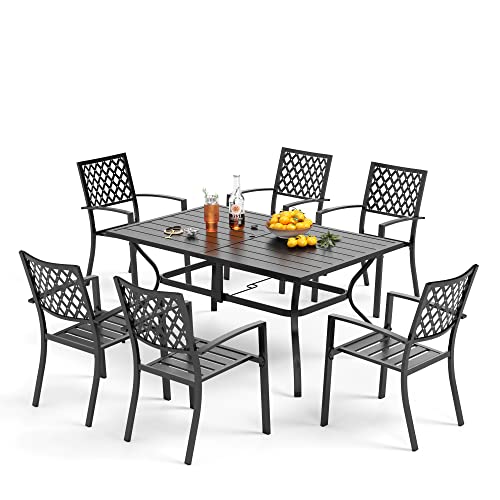 Phi Villa Patio Dining Set 7 Pcs 1 Metal Dining Table And 6 Patio Stackable Chairs For Outdoor Backyard Bistro Furniture Set #TOP6