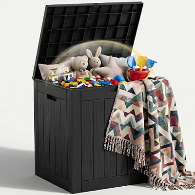 EFU Outdoor Storage Box 38 Gallon Deck Box (Indoor & Outdoor) Lockable UV Resistance Waterproof Resin Storage Bin Storage Box for Outdoor,Patio Storage(Black)