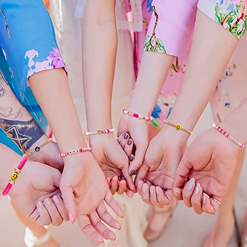 16Pcs Preppy Heishi Bracelets Set Colorful Smile Heart Star Evil Eye Beaded Stretch Bracelets Clay Stackable Charm Y2K Kidcore Summer Beach Bohemian Layering Bracelets Jewelry For Women Girls Teens #TOP3