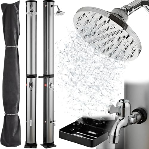 holz4home® Solardusche Gartendusche I 35L Fassungsvermögen I Aussendusche mit Warmwasser bis 60°C I Outdoordusche für Garten & Pool inkl. Schutzhaube & Wasserhahn