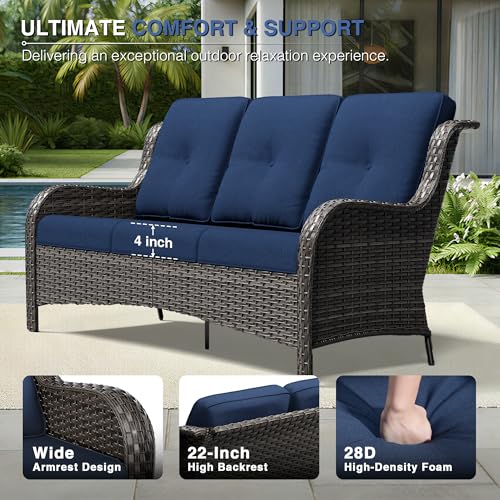 Image of Joyside 5 Piece Wicker Patio Furniture Set, Outdoor Swivel Rocker Patio Chairs with High Back, Deep Seating, Wide Armrest, Thickened Cushions, Outdoor Furniture for Deck, Porch Use