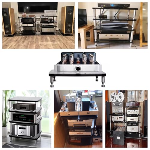 SRNSAEB Mueble Equipo HiFi Gabinete en Rack para Equipos de Audio de 1/2/3/4 Niveles, Soporte Multimedia para DVD Resistente Negro con Accesorio, Organizador de Estante para Consola de(1-Layer) - imagen 5