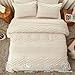 Luxudecor Beige Tufted Comforter Set Queen Size 3 Pieces Boho Shabby Chic Comforter Farmhouse Embroidery Bedding Set Soft Comforter for All Seasons (Beige, 90''x90'')