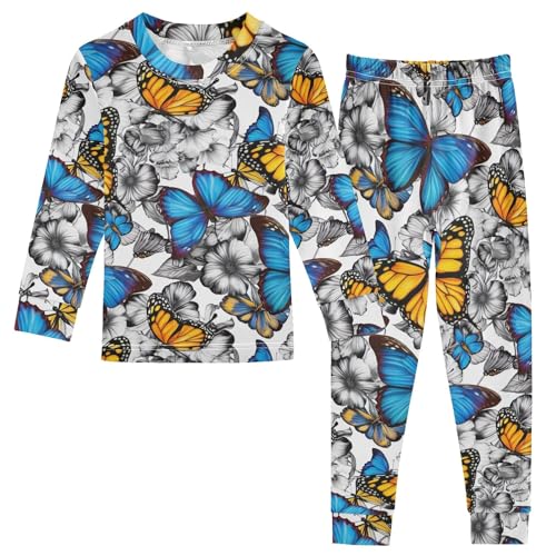 ODAWA Matching Fall Pajamas Colorful Butterfly Long Sleeve Tee and Pant 2-piece Pj Set 18M