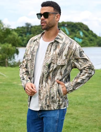 Image of Yuanbang Camo Jackets for Men Trucker Unlined Camouflage Coats Hunting Clothes