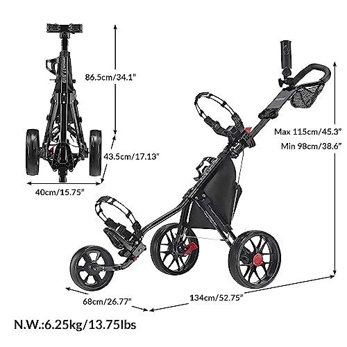 Caddytek CaddyLite 11.5 V3 3 Wheel Golf Push Cart - Lightweight, Easy To Fold - Image 3