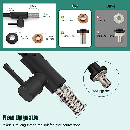 Matte Black Cold Water Only Kitchen Faucet Single Handle 1 Hole Deck Mount 360 Degree Swivel Spout High Arc Sus304 Stainless Steel Sink Bar Tap Goose Neck With Hose(Drain Not Included) #TOP2