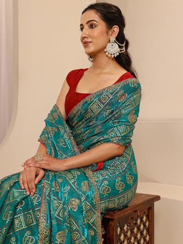 Image of Libas Printed Silk Blend Saree for Women With Unstitched Blouse Piece | Traditional Saree for Festive & Wedding