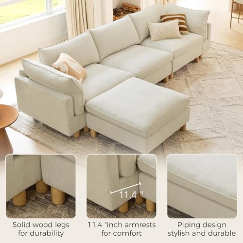 Image of CHITA 127 inch Super Large Sectional Couches for Living Room, Modular Cloud Couch Sectional Sofa, Premium Fabric Couches, Down Filled, High Density Foam, Chenille in Cream, 4 Seat L Shaped